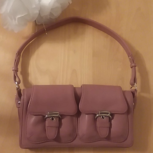 Cole Haan Mauve Small Leather Baguette Handbag with Silvertone Hardware - Picture 2 of 16